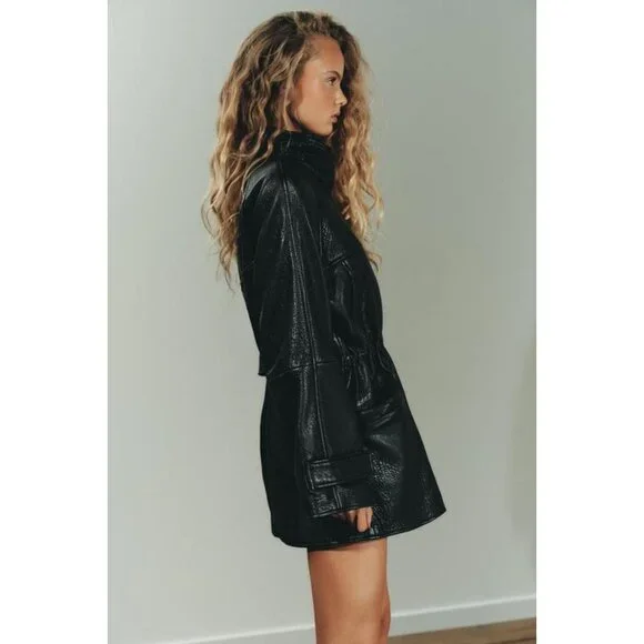 ZARA LEATHER JACKET WITH ADJUSTABLE WAIST - Picture 8 of 11